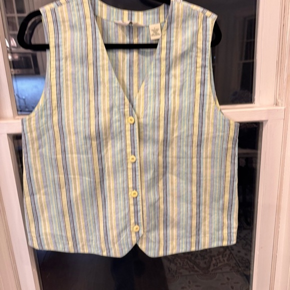 ORVIS Multicolor Stripe 100% Linen Sleeveless Button Down Vest Top Size Large - Picture 9 of 9